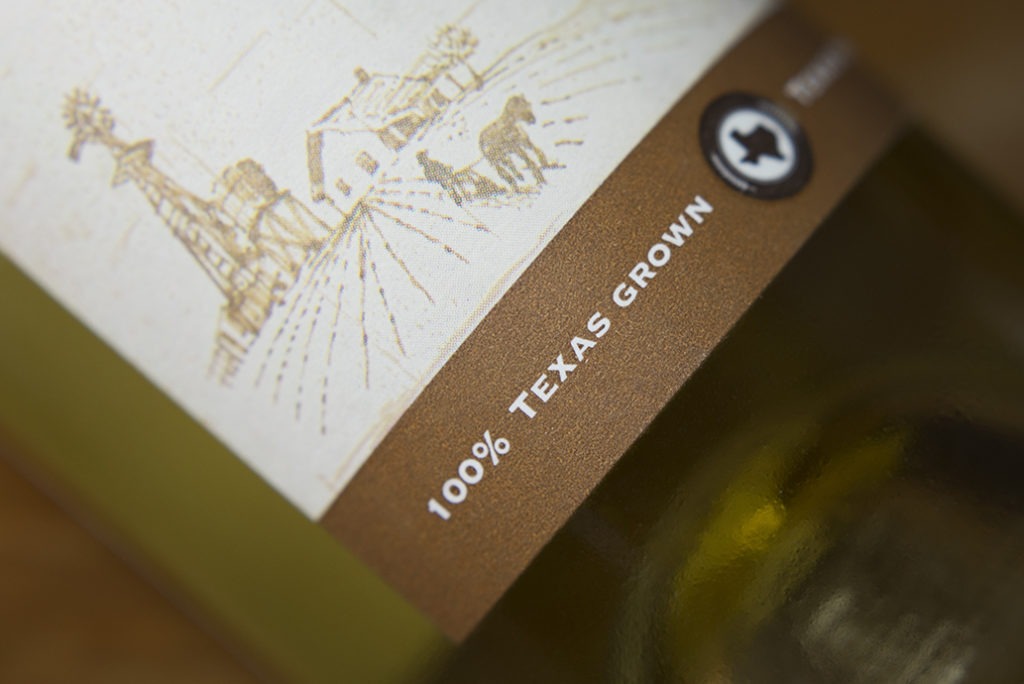 100% Texas Grown Wine label design Texas wine label design