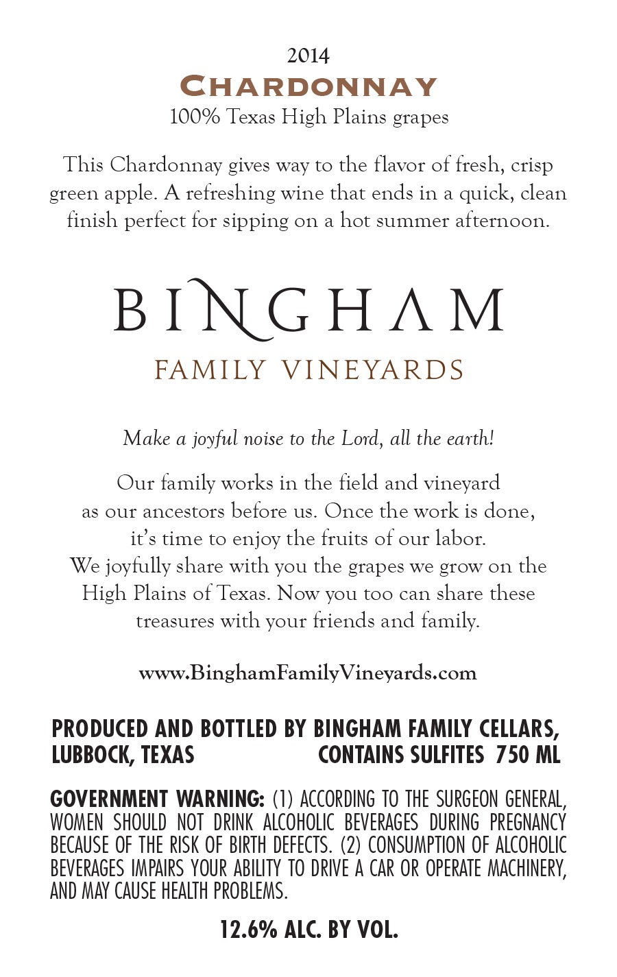 Back of Bingham Chardonnay